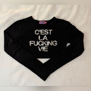 Edikted Women's C'est La Fng Vie Size M Long-Sleeved Black Shirt